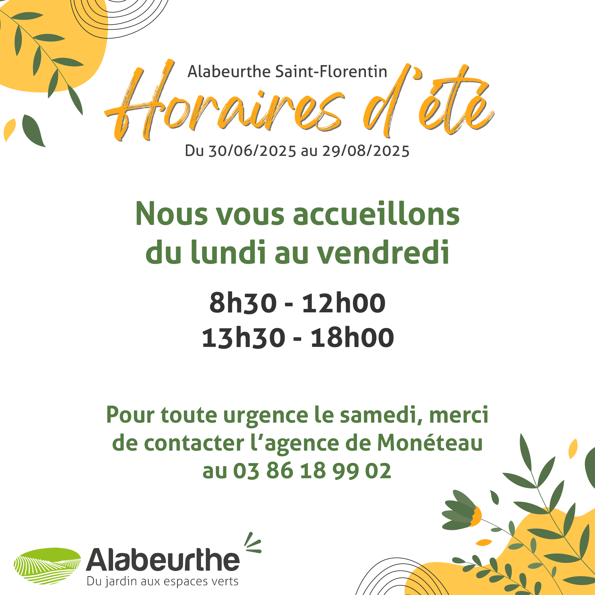 Horaires d’été Saint-Florentin